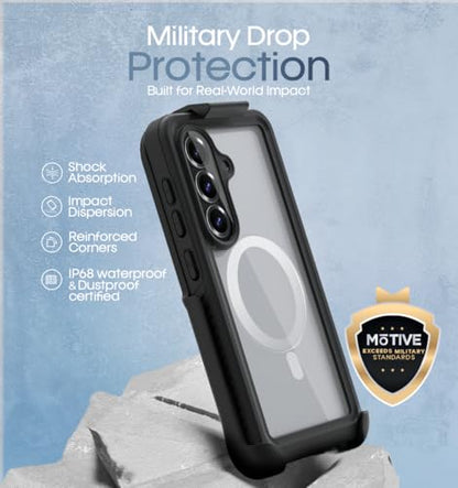 MOTIVE Waterproof Case with Belt Clip Samsung Galaxy s26 Plus | 6.7" | Built-in screen protector, Full protection, compatible with MagSafe, 360° holster - size: s26 Plus