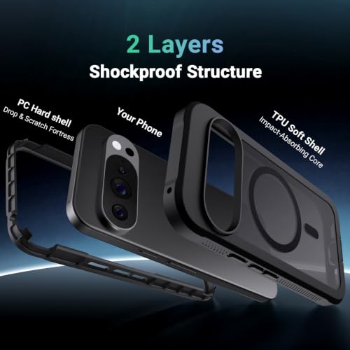 Magnetic for Google Pixel 10 Case& Pixel 10 Pro Case 6.3"-Black | Compatible with MagSafe,Military Grade Drop Protection,Heavy Duty Protection,Non-Slip,Shockproof 2-Layer Durable Bumper Case - color: Black, size: Pixel 10/10 Pro 6.3''