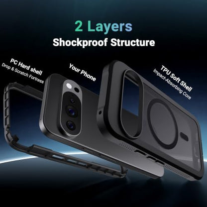 Magnetic for Google Pixel 10 Case& Pixel 10 Pro Case 6.3"-Black | Compatible with MagSafe,Military Grade Drop Protection,Heavy Duty Protection,Non-Slip,Shockproof 2-Layer Durable Bumper Case - color: Black, size: Pixel 10/10 Pro 6.3''
