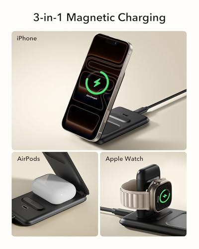 ESR 3 in 1 Wireless Charging Station, for Magsafe Charger Stand - color: Black