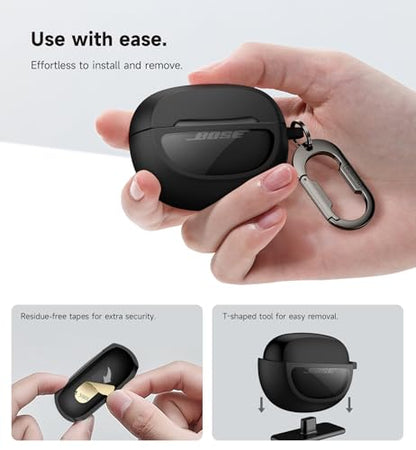 SURITCH Case Cover for Bose Ultra Open Earbuds(2024), Shockproof Protective Cover for Bose Ultra Open Wireless Ear Earbuds Charging Case Accessories with Carabiner, Black - color: Black