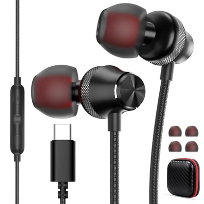 USB C Headphones Wired Earbuds for iPhone 18 Pro Max 17/Samsung S26 - color: Black