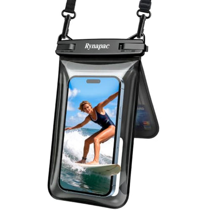 Rynapac Waterproof Phone Pouch Floating [Up to 8.5''] - 1 Pack IPX8 Dry Bag | Double Space, Touchscreen, Underwater Photography, for iPhone 17 16 15 14 Pro Max, Includes Lanyard, Beach Cruise Essentials - color: Black - 1 Pack
