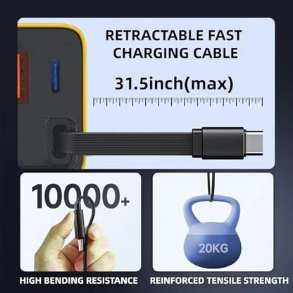 3 in 1 GaN Charger,80w Fast Charger Adapter with Type-C Cable & 2 USB Ports,Multi-Functional Retractable All in one Charger for Phone,Tablets,laptops (Yellow)