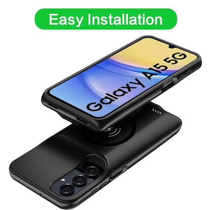 Battery Case for Galaxy A15, Upgraded 10000mAh Rechargeable Portable Charging Case with Wireless Charging Compatible for Galaxy A15 (6.5 inch) with Carplay Extended Battery Pack Charger Cover (Black) - size: Galaxy A15