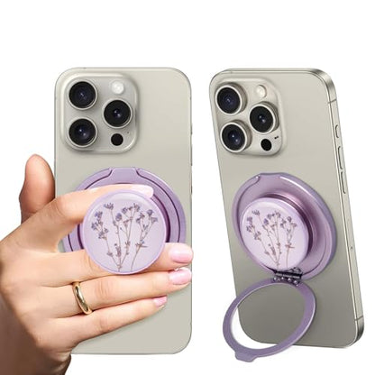 Cell Phone Grip for with Kickstand, Secure Hold for iPhone Cases, Adjustable Foldable Desktop Phone Holder Cradle Dock Compatible (141 Flower) - color: 141 Flower