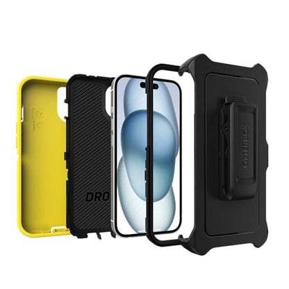 OtterBox iPhone 15, iPhone 14, & iPhone 13 (Only) Defender Series Screenless Case - Night Reverse (Yellow & Black) - Rugged & Durable, with Port Protection, Holster Clip Includes, Non-Retail Packaging - color: Night Reverse (Yellow & Black), style: Non-Ma