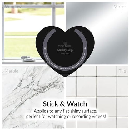 Velvet Caviar Suction Cup Phone Case Mount Compatible with MagSafe Devices Only - Magnetic Silicone Sticky Phone Grip Holder for iPhone Back of Phone - Mirror Gripper (Black Heart) - color: Black Heart
