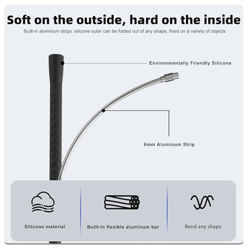 Portable Flexible Phone Holder with Handle for Treadmill, Spin Bike, Stroller, Tripod, Shopping Cart, Desk, Logitech Webcam, 23.6" / 60cm Long Arm Gooseneck Phone Mount for 4.7”- 7" Cell Phones
