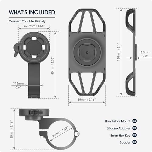 Bike Handlebar Phone Mount with Shockproof Silicone Grip – Quick-Lock Aluminum Out-Front Holder with Quad Safety Buckles & Elastic Strap, Fits 4.0”–6.7” Phones – Secure Fit for Road & Urban Rides - style: 【4-Buckle Style】Stem Mount + Silicone Adapter - Bl