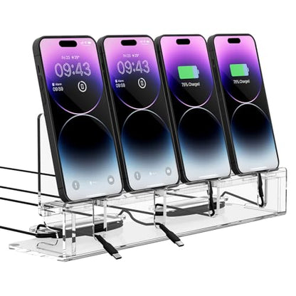 4 Phones Acrylic Multiple Cell Phone Stand - color: Clear