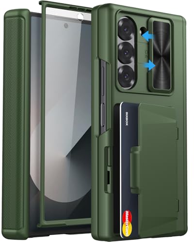 for Samsung Galaxy Z Fold 6 Case with Card Holder, Green - color: Green