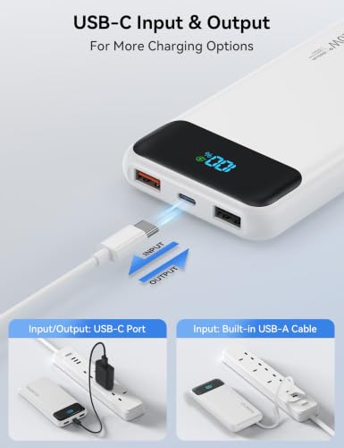 Nusyddy Portable Charger 10000mAh with 4 Built-in Cables & 6 Outputs White - color: White