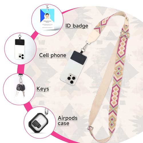 FUVLIFE Cell Phone Lanyard Crossbody, Clip and Go Phone Strap with Wallet - color: Soft Boho