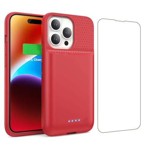 Battery Case for iPhone 14/13/13 Pro (6.1 Inch),Upgraded 7500mAh Ultra-Slim Portable Charging Case Rechargeable Protective Extended Battery Pack for iPhone 14/13/13 Pro Charger Cover-Red - color: Red