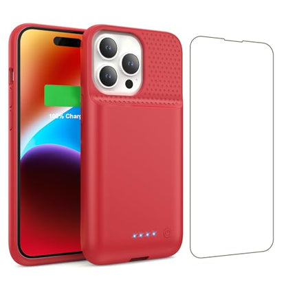 Battery Case for iPhone 14/13/13 Pro (6.1 Inch),Upgraded 7500mAh Ultra-Slim Portable Charging Case Rechargeable Protective Extended Battery Pack for iPhone 14/13/13 Pro Charger Cover-Red - color: Red