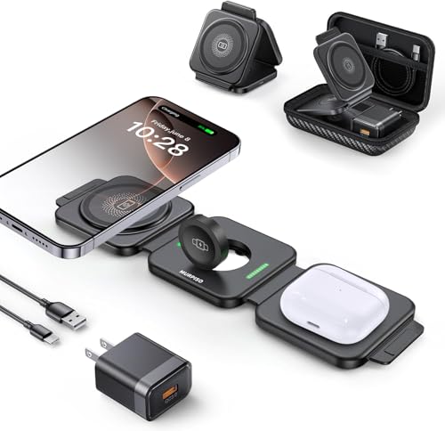 3-in-1 Foldable Magnetic Wireless Charging Station - color: Black