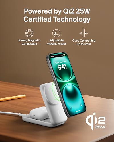 Belkin Qi2.2 25W Wireless 2 in 1 Foldable Fast Charging Station + USB C - color: White