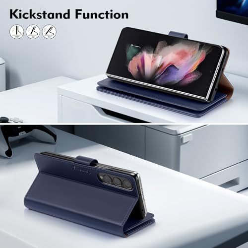 Shieldtop Compatible with Samsung Galaxy Z Fold 3 Wallet Case with Card Holder,Women Man RFID Blocking PU Leather Flip Shockproof Protective Cover Credit Card Holder Slots Kickstand,Dark Blue - color: Dark Blue, size: Samsung Galaxy Z Fold 3