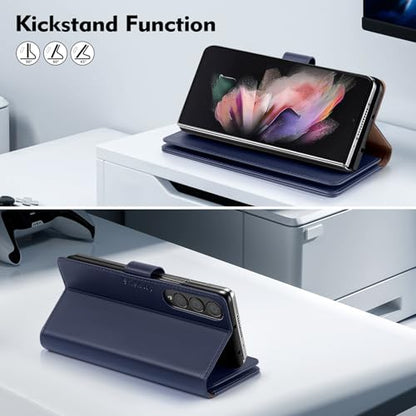 Shieldtop Compatible with Samsung Galaxy Z Fold 3 Wallet Case with Card Holder,Women Man RFID Blocking PU Leather Flip Shockproof Protective Cover Credit Card Holder Slots Kickstand,Dark Blue - color: Dark Blue, size: Samsung Galaxy Z Fold 3