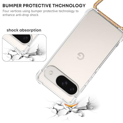 for Google Pixel 9 Lanyard Case Clear Adjustable Cord Neck Shoulder Crossbody Strap Mobile Cover Transparent Durable Soft Cover Women Shockproof Protective Phone Case for Pixel 9 - Rainbow - size: for Google Pixel 9