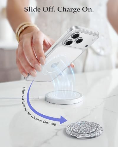 SYNCWIRE for MagSafe Phone Grip, Sparkly Magnetic Phone Ring Holder - color: Glitter Silver