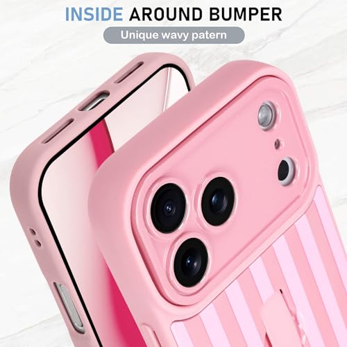 KANGHAR Compatible with iPhone 17 Pro Max Case 2025 Stripes -Pink | Silicone Cute Pattern, Wristband Kickstand Camera Protection Soft Slim Cover for Girls Women - color: Pink-Stripes, size: iPhone 17 Pro Max