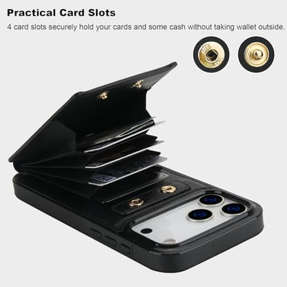 Folosu for iPhone 17 Pro Max Case Wallet,Finger Ring Holder Cover Black - color: Black
