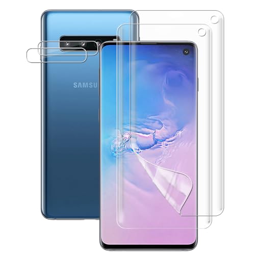 (2+2) For Samsung Galaxy S10 (4G) (2 Pack) Screen Protector (Not Glass), Flexible Soft TPU Film and (2 Pack) Camera Lens Protector, Fingerprint Compatible, Case Friendly, Clear