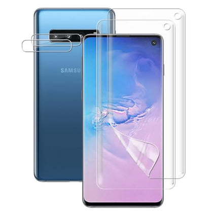 (2+2) For Samsung Galaxy S10 (4G) (2 Pack) Screen Protector (Not Glass), Flexible Soft TPU Film and (2 Pack) Camera Lens Protector, Fingerprint Compatible, Case Friendly, Clear