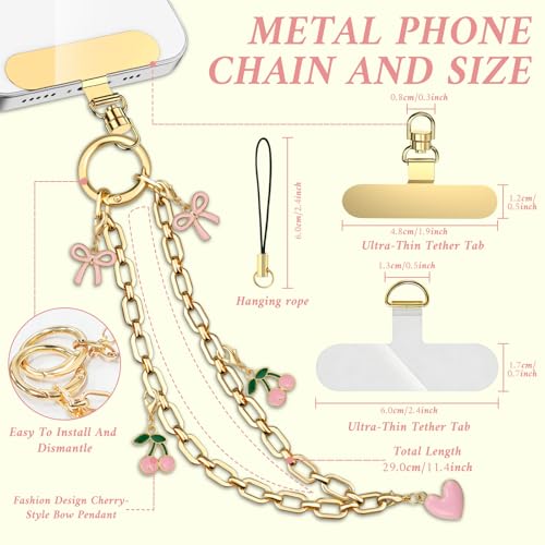 Phone Wrist Strap Phone Charm Strap Phone Chain Wristlet Removable Hanging Ornaments Tether Tab Adjustable length - color: Cherry Bow Love