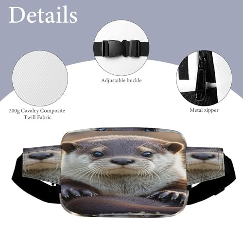 Cute Otter Fanny Packs for Women Men Double Layer Fashion Waist Pack Adjustable Belt Bag with Pockets Small Crossbody Bags for Running Hiking Workout Travel Daily Use