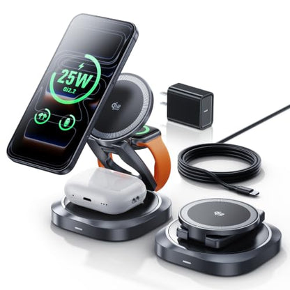 REWONDER 3-in-1 Qi2.2 25W Fast Wireless Charging Station for iPhone - color: Black