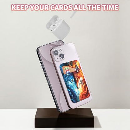 Phone Credit Card Holder Stick on, Phone Case Wallet, Cell Phone Pocket Self Adhesive Stretchy Lycra Stick on Wallet ID Credit Card Case Pouch Sleeve for All Smartphones, Red Blue Fox - color: Phone Case Wallet-611