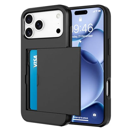 Wallet Case for iPhone 17 Pro Max with 2 Card Holder Credit Slot - color: Black, size: iPhone 17 Pro Max