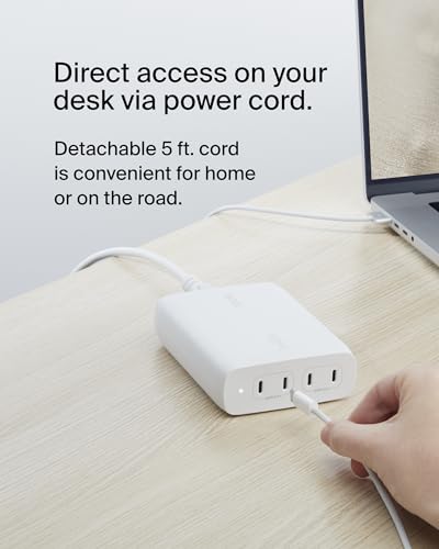 Belkin 200W 4-Port GaN USB C Charger Block, Fast Charging for MacBook - color: White