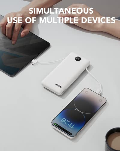 VRURC 3-in-1 Portable Charger, Built-in Cord & Foldable Wall AC Plug-White