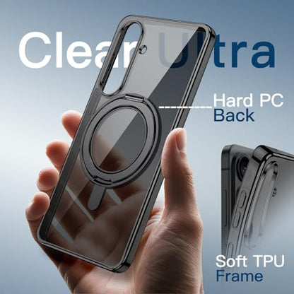 JETech 360° Rotatable Ring Stand Case for Samsung Galaxy S26, Black | Compatible with MagSafe, Clear Back, Stand & Ring Holder, Shockproof Protection - color: Black, size: Galaxy S26