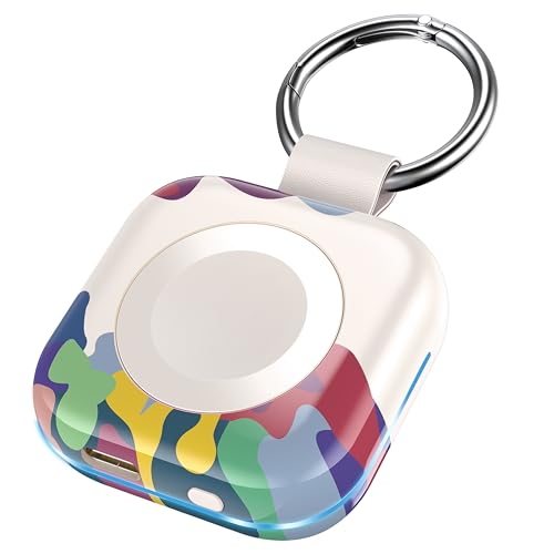 Charger for Apple Watch Portable iWatch Wireless Charger,Compact Magnetic iWatch Chargers 1200mAh Power Bank Keychain Gift Your Mother Girl Birthday for Apple Watch 12/11/10/9/8/7/6/SE/5/4/3/2/Ultra - color: Coloful Painting