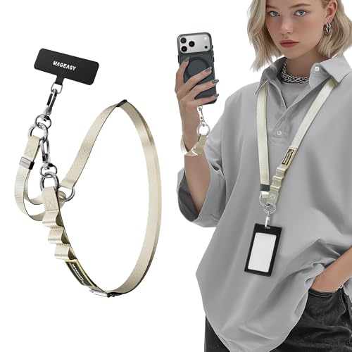 MAGEASY 2-IN-1 Cellphone Lanyard Crossbody + Wrist Strap + Phone Tether & Attachment Clips, Compatible with iPhone 16 17 Google Pixel | Clip and Go Security Strap Neck Phone Leash (Starlight) - color: Starlight