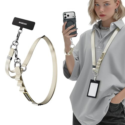 MAGEASY 2-IN-1 Cellphone Lanyard Crossbody + Wrist Strap + Phone Tether & Attachment Clips, Compatible with iPhone 16 17 Google Pixel | Clip and Go Security Strap Neck Phone Leash (Starlight) - color: Starlight