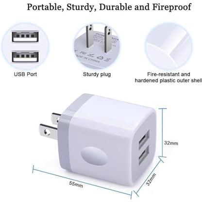 USB Wall Charger Adapter, FiveBox 5Pack 2.1Amp Fast Dual Port Wall USB Plug