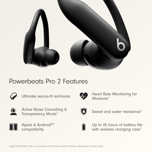 Beats Powerbeats Pro 2 - Wireless Noise Cancelling Workout Earbuds with Secure- Fit Earhooks, Up to 45-Hour Battery with Charging Case, Sweat & Water Resistant, Heart Rate Monitoring - Jet Black - color: Jet Black, style: Powerbeats Pro 2