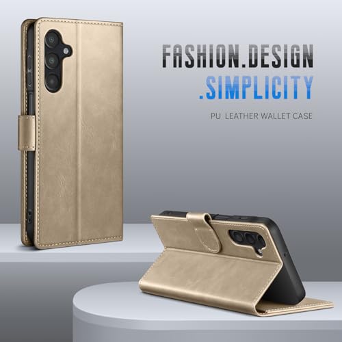 Wallet Case for Samsung Galaxy A16 5G, Golden | RFID-Blocking Card Holder, Kickstand, Magnetic Closure, PU Leather Folio Flip Cover, Protective Women Men Cases - color: Golden, size: SamsungGalaxy A16