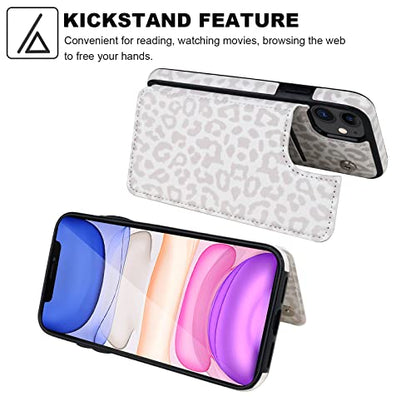 HAOPINSH for iPhone 11 Wallet Case with Card Holder, White Leopard Cheetah Pattern Back Flip Folio PU Leather Kickstand Card Slots Case for Women Girls, Double Magnetic Clasp Shockproof Cover 6.1" - color: White Leopard