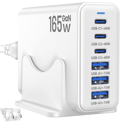 165W Charging Station, 6 Port Desktop Charger, 3 Ports 40W White - color: White