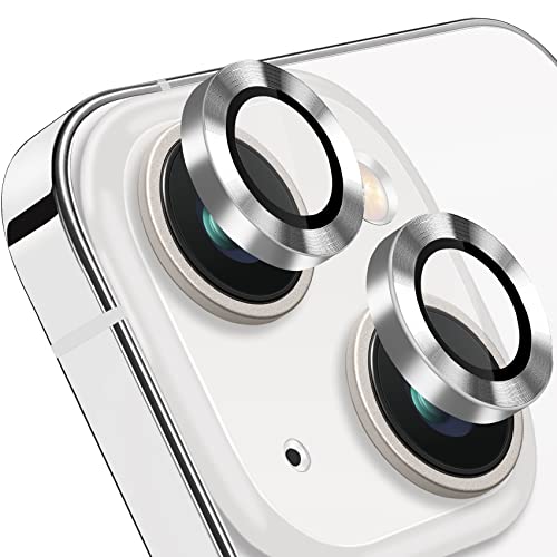 for iPhone 13 Mini/iPhone 13 Camera Lens Protector, Anti-Scratch 9H Tempered Glass Metal Camera Screen Protector Shockproof Cover Film Ring -2 Pcs Silver - color: Silver