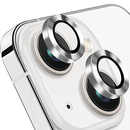 for iPhone 13 Mini/iPhone 13 Camera Lens Protector, Anti-Scratch 9H Tempered Glass Metal Camera Screen Protector Shockproof Cover Film Ring -2 Pcs Silver - color: Silver
