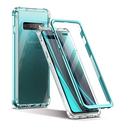 SURITCH Clear Case for Samsung Galaxy S10 Plus (Only) 6.4-inch, [Built-in Screen Protector] Full Body Protection Shockproof Bumper Rugged Phone Cover for S10 Plus -(Green) - color: Green