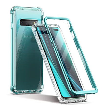 SURITCH Clear Case for Samsung Galaxy S10 Plus (Only) 6.4-inch, [Built-in Screen Protector] Full Body Protection Shockproof Bumper Rugged Phone Cover for S10 Plus -(Green) - color: Green